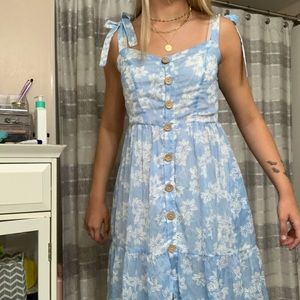 Ankle long floral blue summer dress